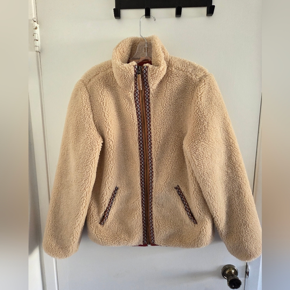 Faherty Cream Teddy Jacket With Patterned Trim - image 1